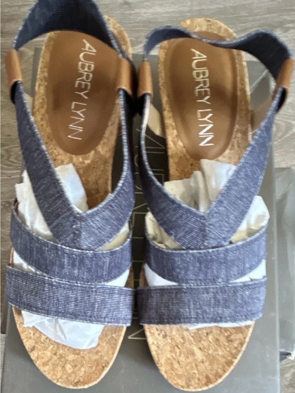Aubrey Lynn Blue Denim Cork Wedge Sandals